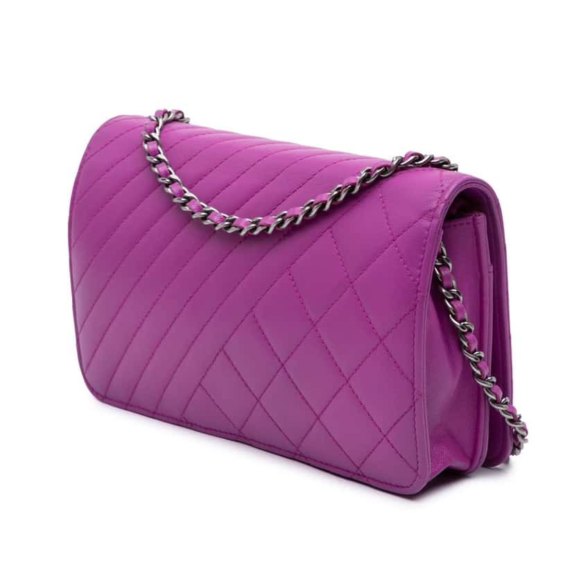 Chanel Lambskin Coco Boy Wallet On Chain Purple Leather Good condition - Back View