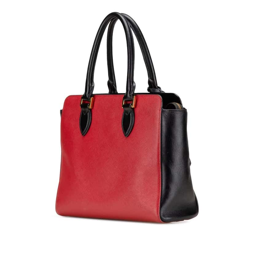 Prada Bicolor Soft Calf Trimmed Saffiano Satchel Red Leather Good condition - Back View