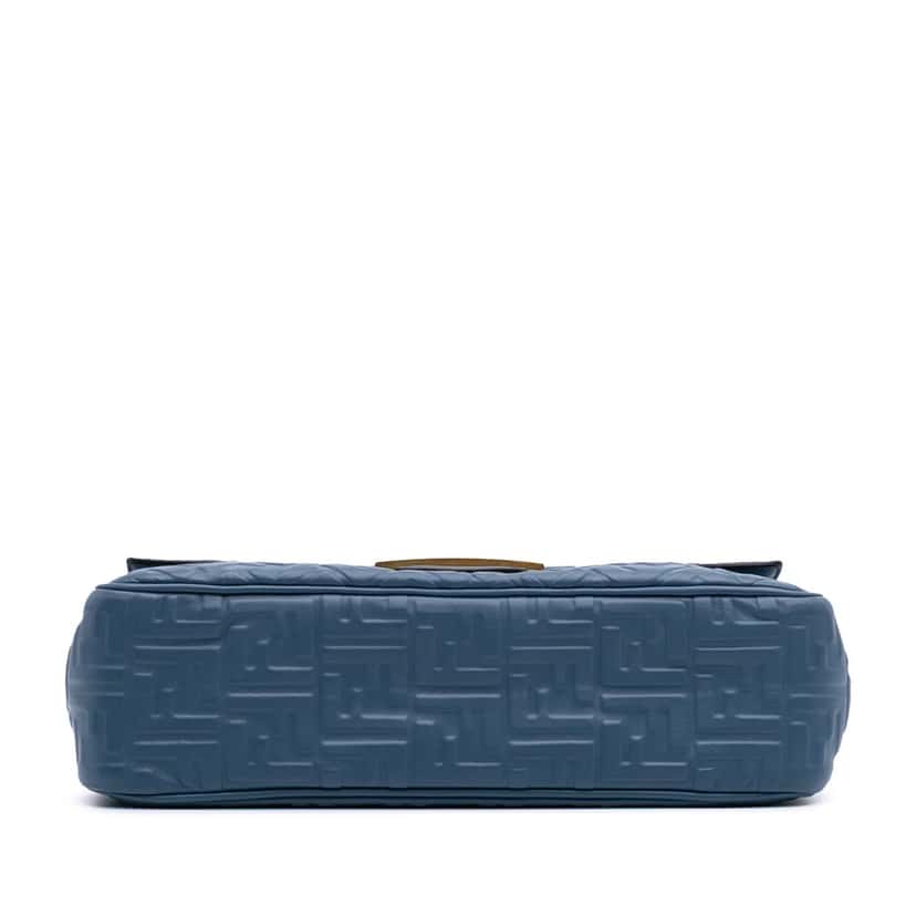 Fendi Large Zucca Embossed Leather Baguette Shoulder Bag Blue Leather Good condition - Inside View