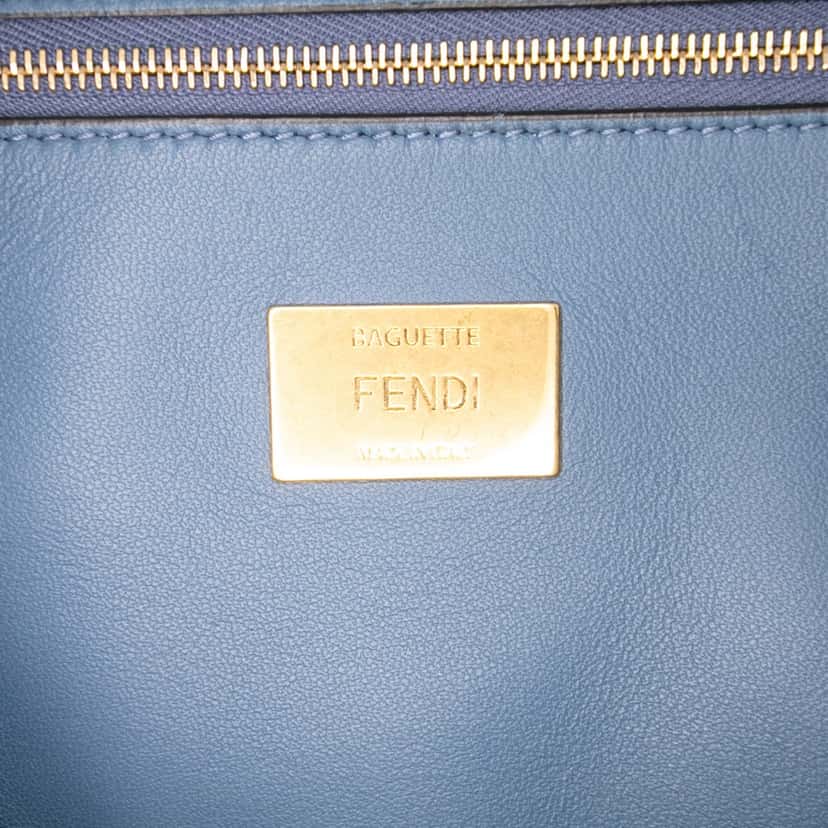Fendi Large Zucca Embossed Leather Baguette Shoulder Bag Blue Leather Good condition - Box View