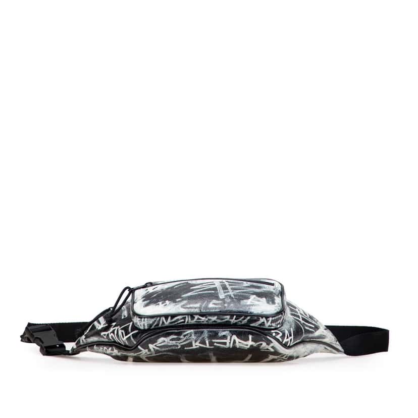 Balenciaga Lambskin Grafiti Explorer Belt Bag Black Leather Good condition - Inside View