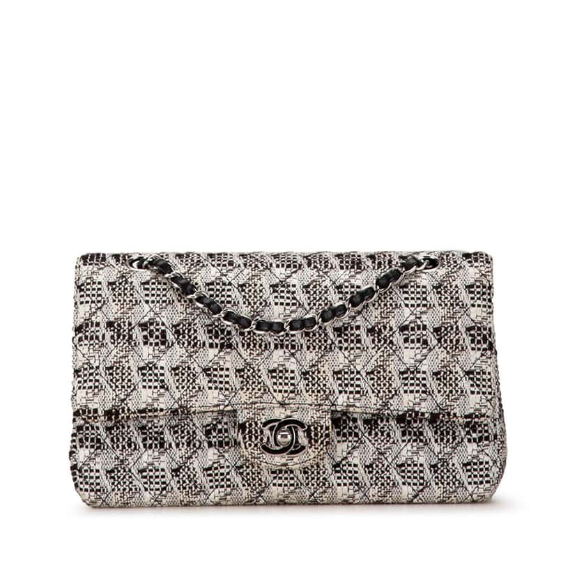 Chanel Medium Classic Tweed Double Flap White Tweed Good condition - Front View