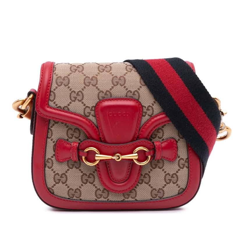 Gucci Small GG Canvas Lady Web Crossbody Brown Canvas Good condition - Front View