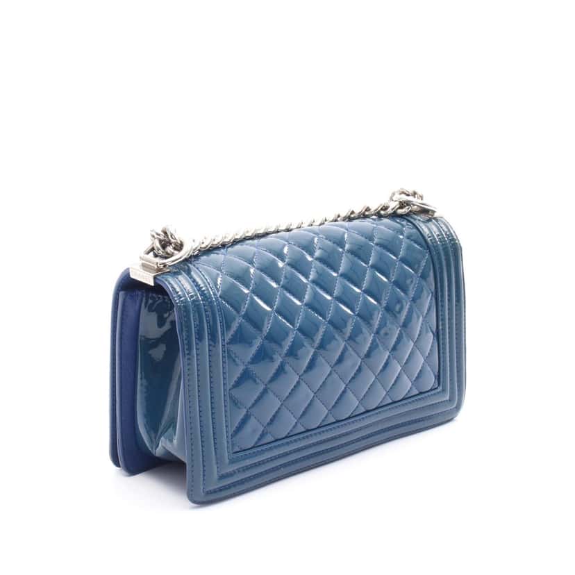 Chanel Old Medium Quilted Patent Acrylic Boy Flap Blue Leather Good condition - Back View