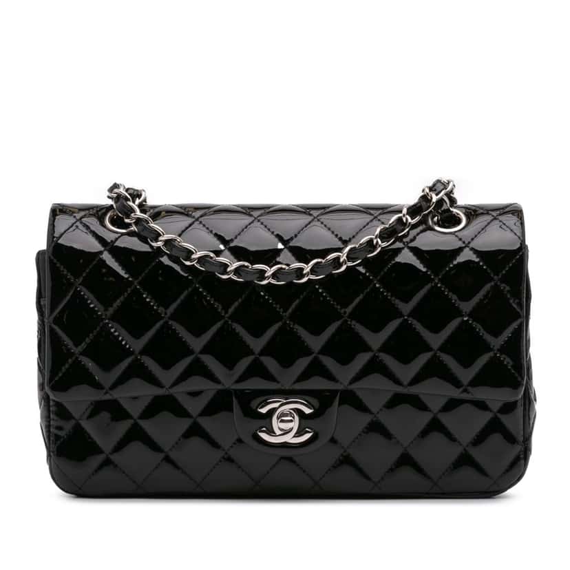Chanel Medium Classic Patent Double Flap Black Leather Good condition - Front View