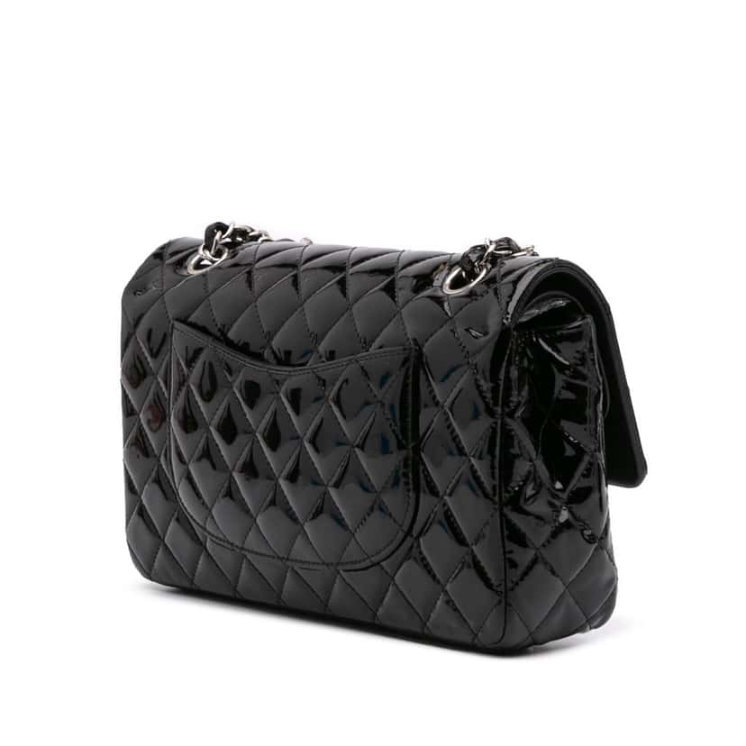Chanel Medium Classic Patent Double Flap Black Leather Good condition - Back View
