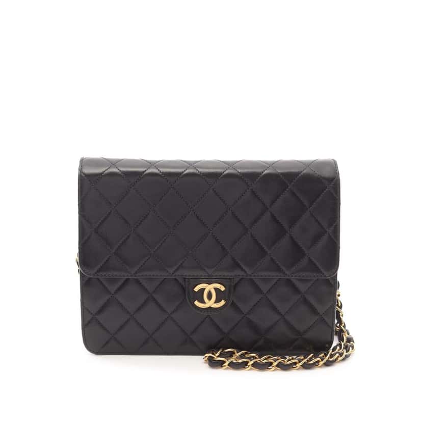 Chanel Small CC Quilted Lambskin Half Single Flap Black Leather Good condition - Front View