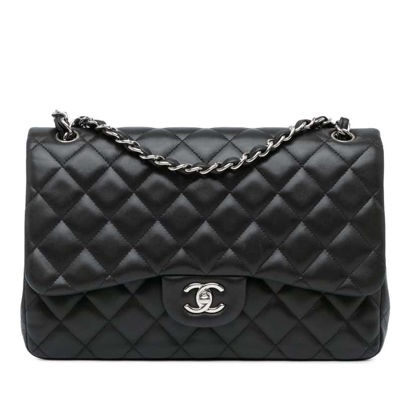 Chanel Jumbo Classic Lambskin Double Flap Black Leather Good condition - Front View