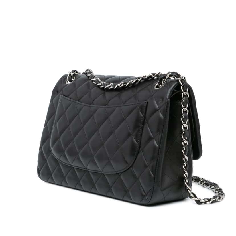 Chanel Jumbo Classic Lambskin Double Flap Black Leather Good condition - Back View