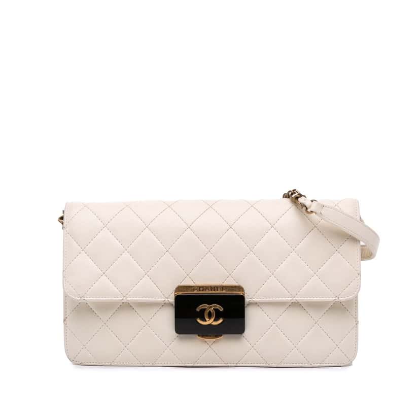 Chanel Medium Sheepskin Beauty Lock Flap White Leather Good condition - Front View