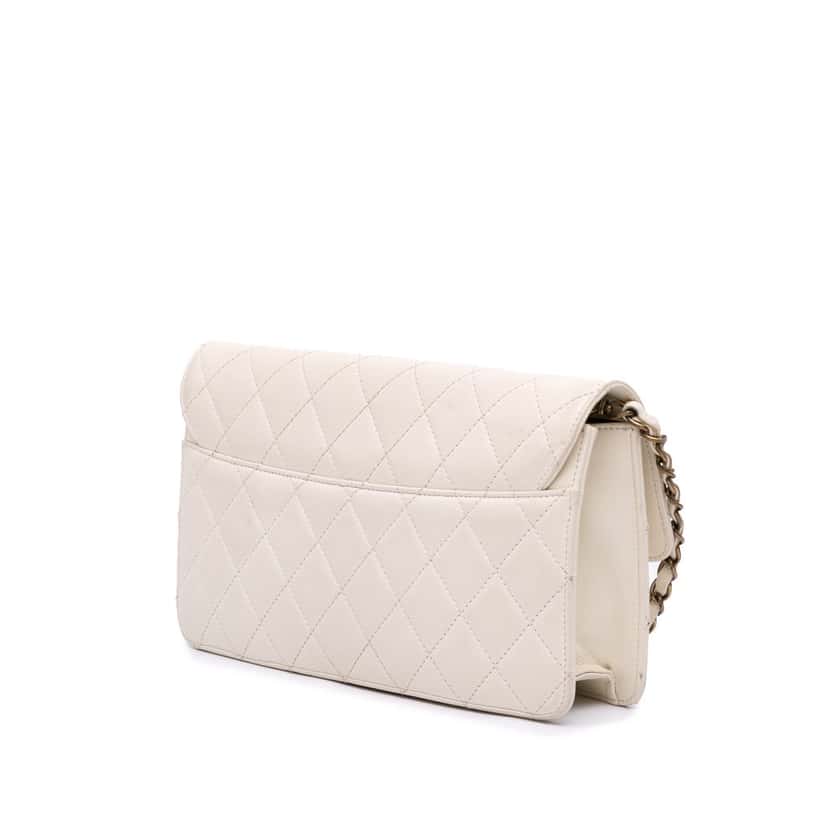 Chanel Medium Sheepskin Beauty Lock Flap White Leather Good condition - Back View