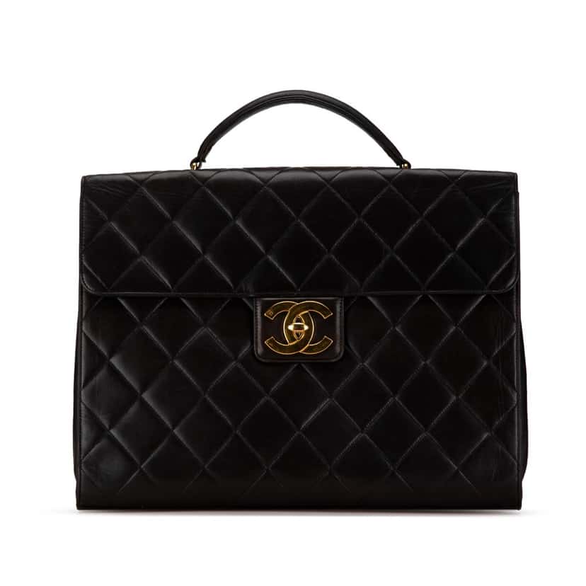 Chanel CC Quilted Lambskin Flap Briefcase Black Leather Good condition - Front View