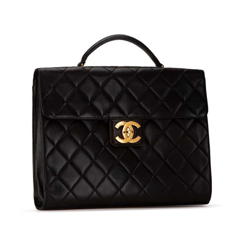 Chanel CC Quilted Lambskin Flap Briefcase Black Leather Good condition - Back View
