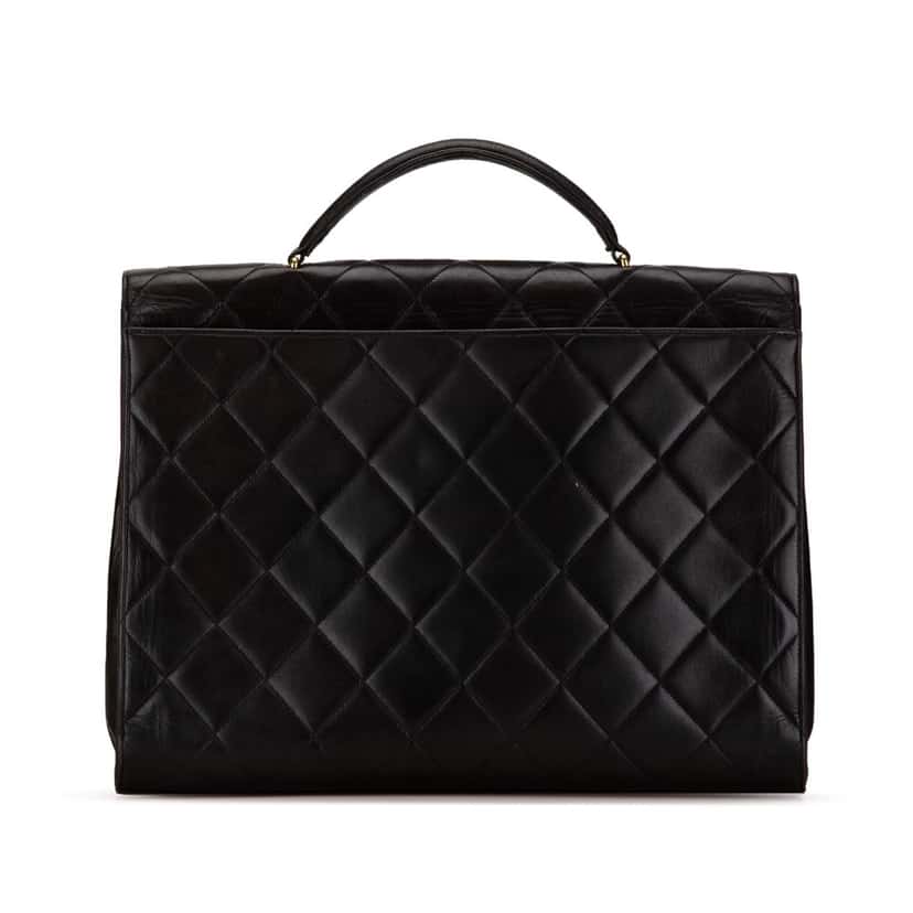 Chanel CC Quilted Lambskin Flap Briefcase Black Leather Good condition - Inside View