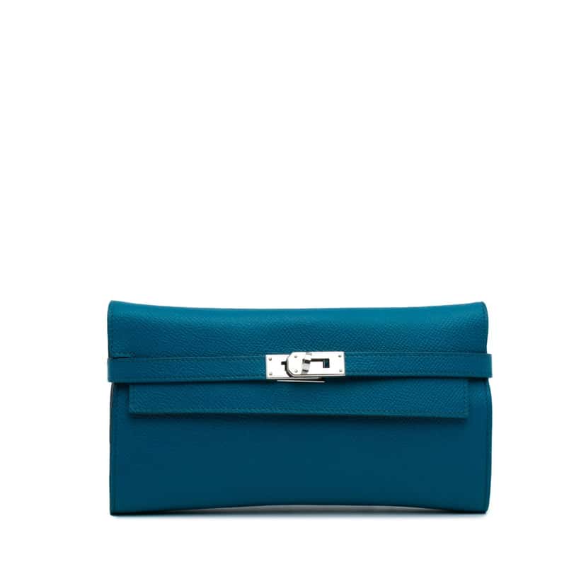 Hermès Epsom Kelly Longue Wallet Blue Leather Good condition - Front View