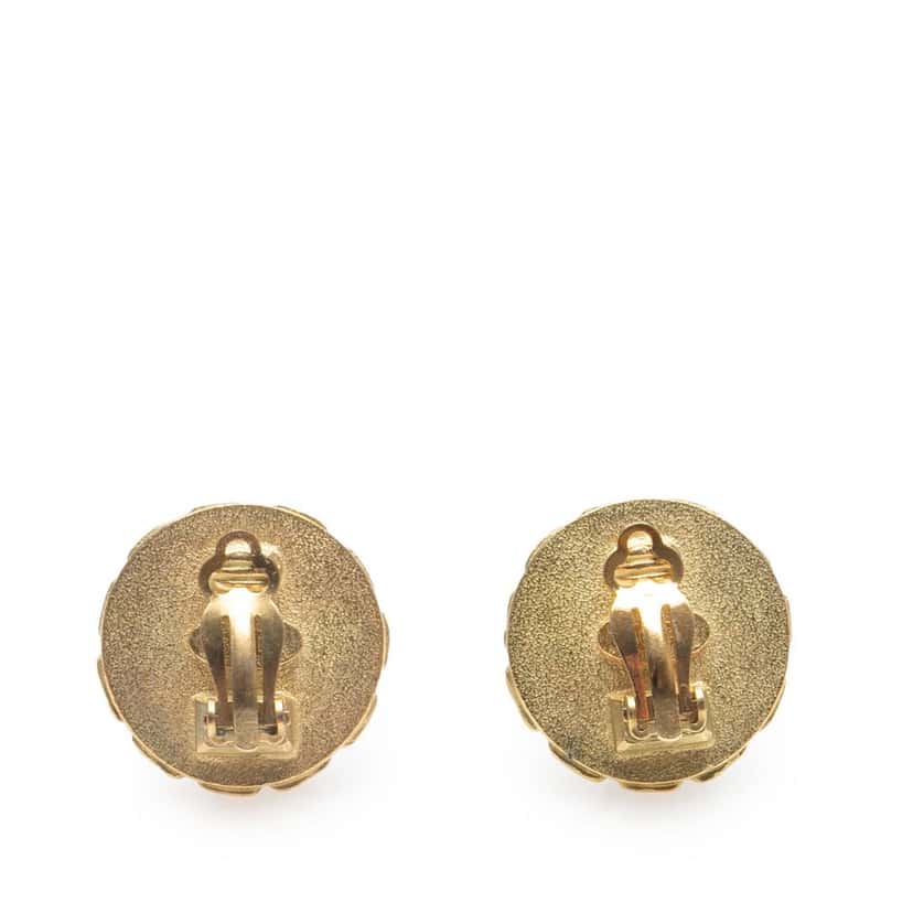 Chanel Gold Plated Resin CC Button Clip on Earrings Gold Metal Good condition - Back View