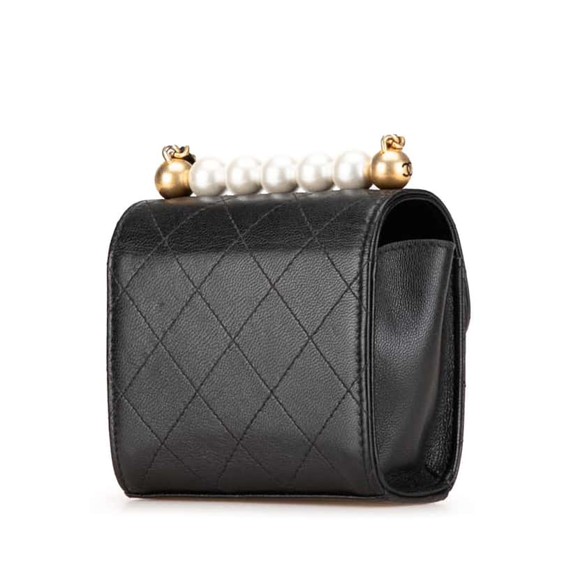 Chanel Mini Goatskin Chic Pearls Clutch On Chain Black Leather Very good condition - Back View