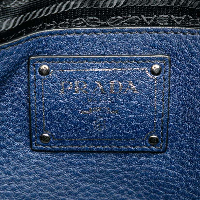 Prada Vitello Daino Double Handle Satchel Blue Leather Good condition - Box View