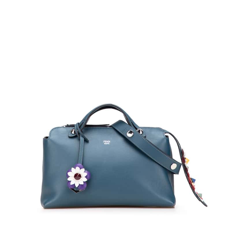 Fendi Medium Leather By The Way Flowerland Satchel Blue Leather Good condition - Front View
