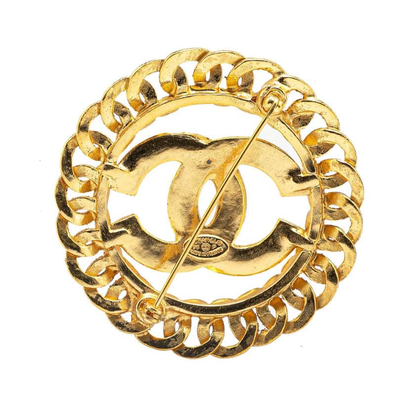 Chanel CC Gold Plated Chain Round Brooch Gold Metal Good condition - Back View