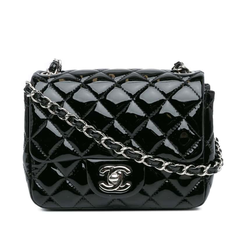 Chanel Mini Square Classic Patent Single Flap Black Leather Good condition - Front View