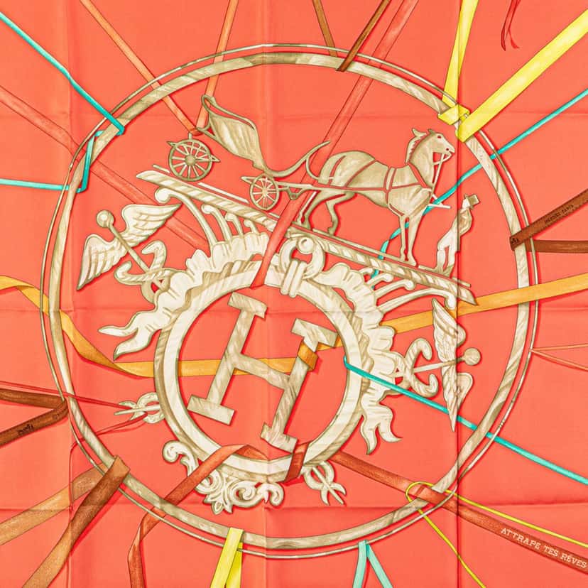 Hermès Attrape Tes Reves Silk Scarf Orange Silk Good condition - Back View