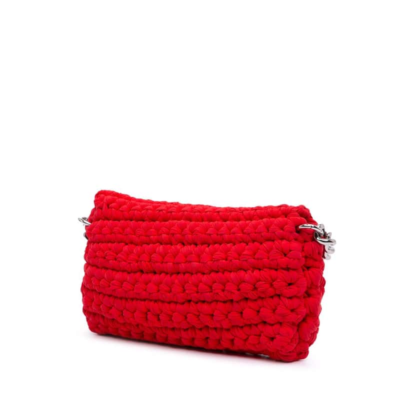 Chanel Neoprene Fancy Crochet Flap Red Wool Good condition - Back View