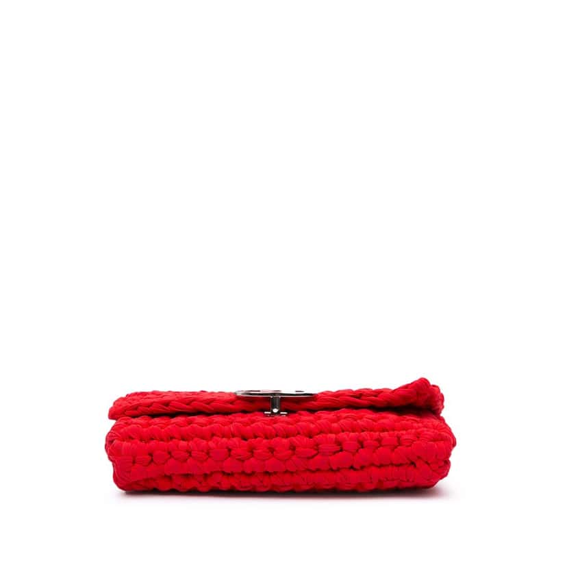 Chanel Neoprene Fancy Crochet Flap Red Wool Good condition - Inside View