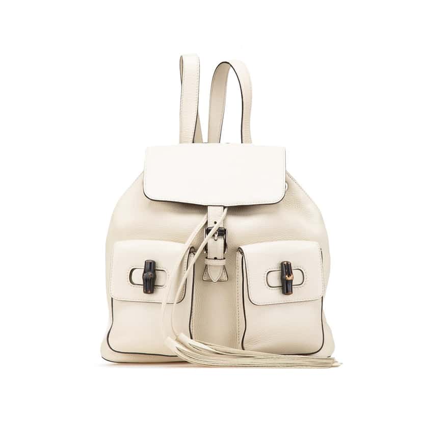 Gucci Leather Bamboo Tassel Backpack White Leather Good condition - Front View