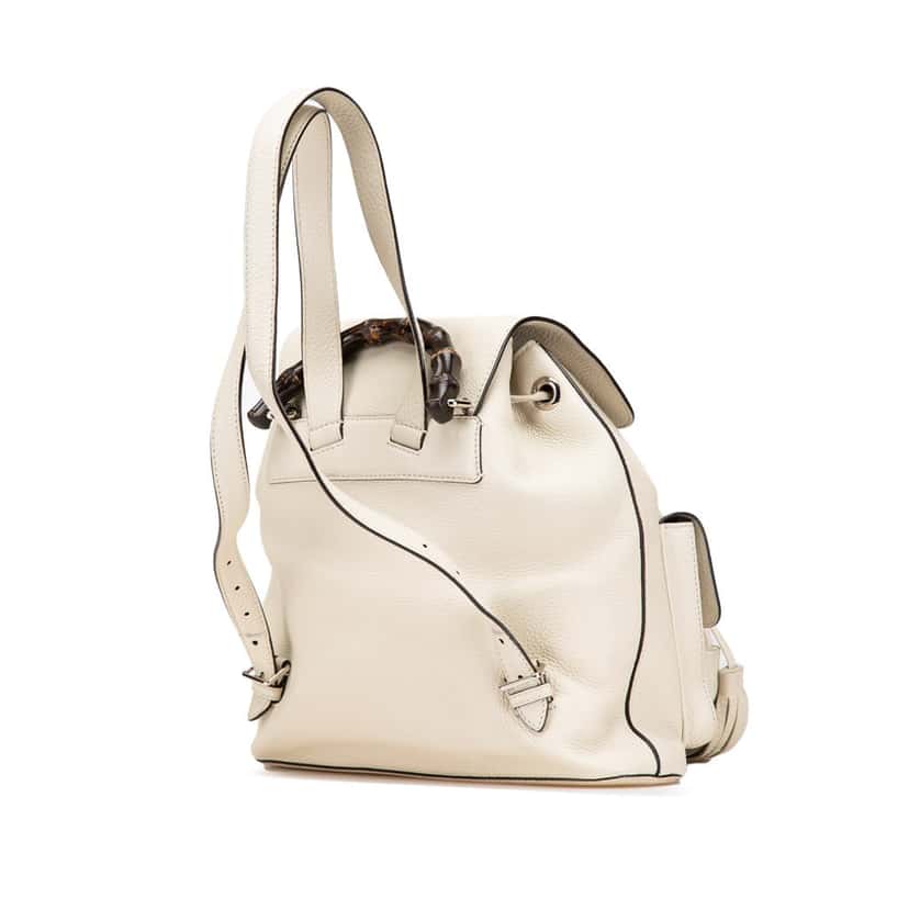 Gucci Leather Bamboo Tassel Backpack White Leather Good condition - Back View