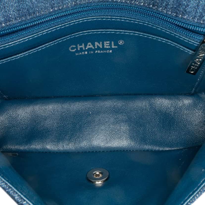 Chanel Mini Rectangular Classic Denim Tweed Framed Single Flap Blue Denim Good condition - Model View