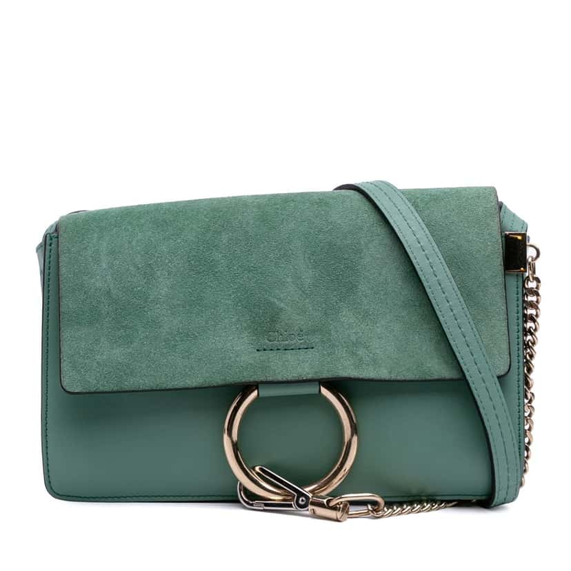 Chloé Small Suede and Calfskin Faye Crossbody Green Leather Good condition - Front View