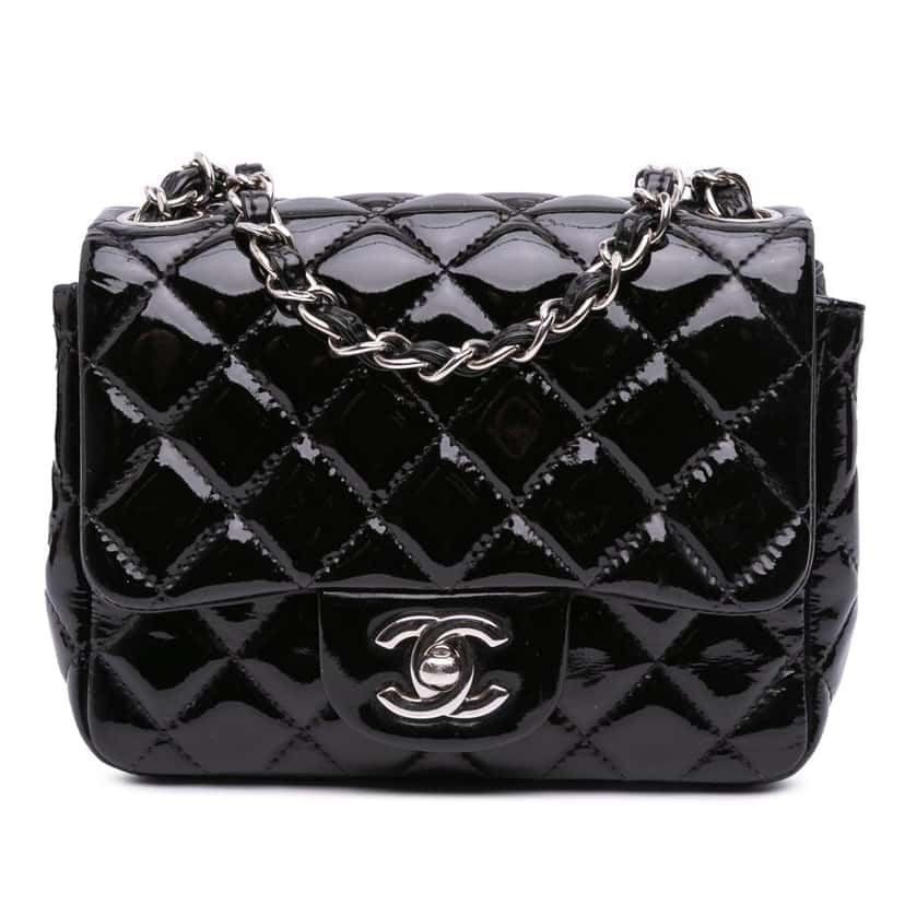 Chanel Mini Square Classic Patent Single Flap Black Leather Good condition - Front View