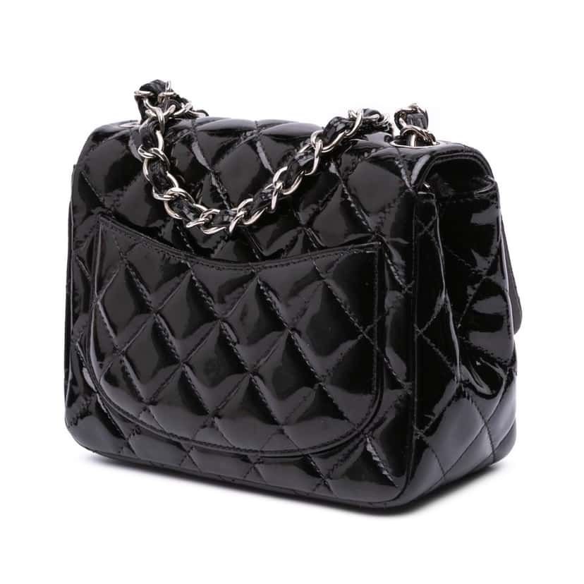Chanel Mini Square Classic Patent Single Flap Black Leather Good condition - Back View