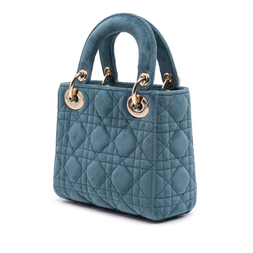 Dior Mini Velvet Cannage Lady Dior Blue Velvet Good condition - Back View