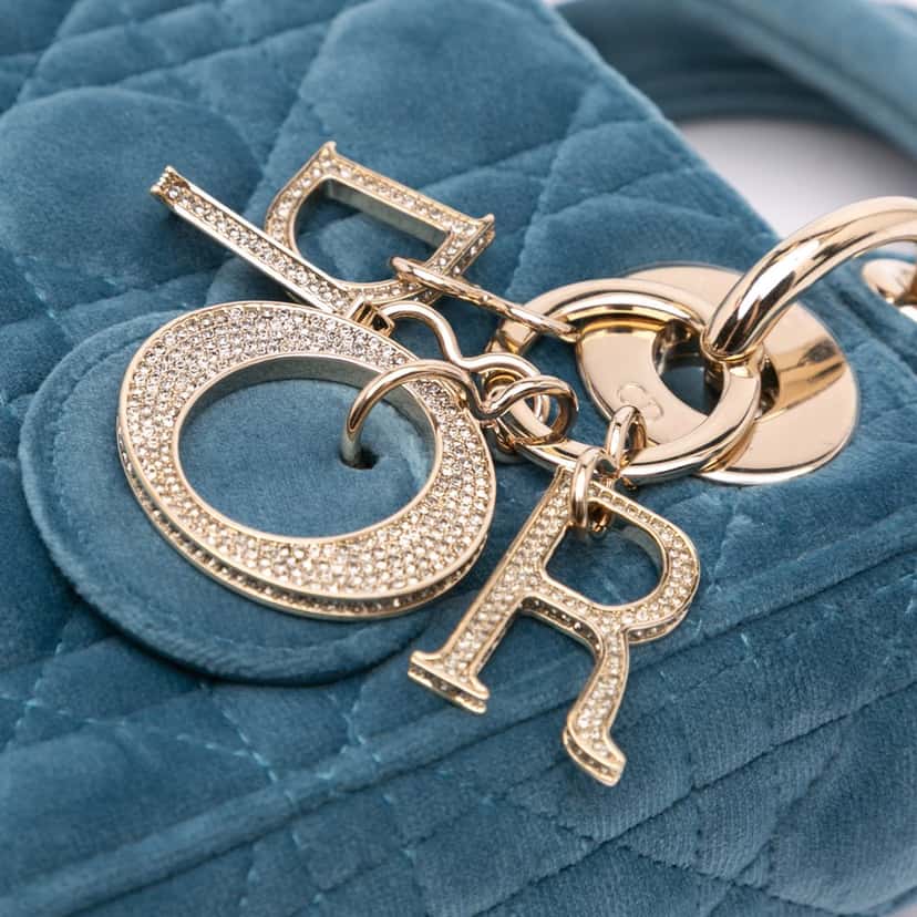 Dior Mini Velvet Cannage Lady Dior Blue Velvet Good condition - Box View