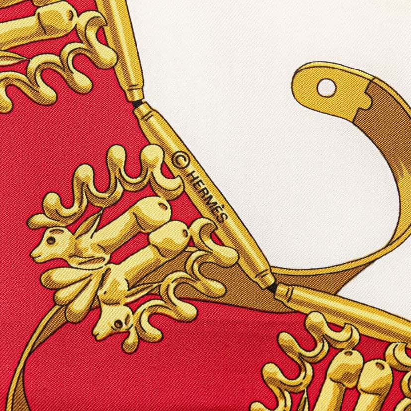 Hermès Les Cavalier d Or Silk Scarf Red Silk Good condition - Box View