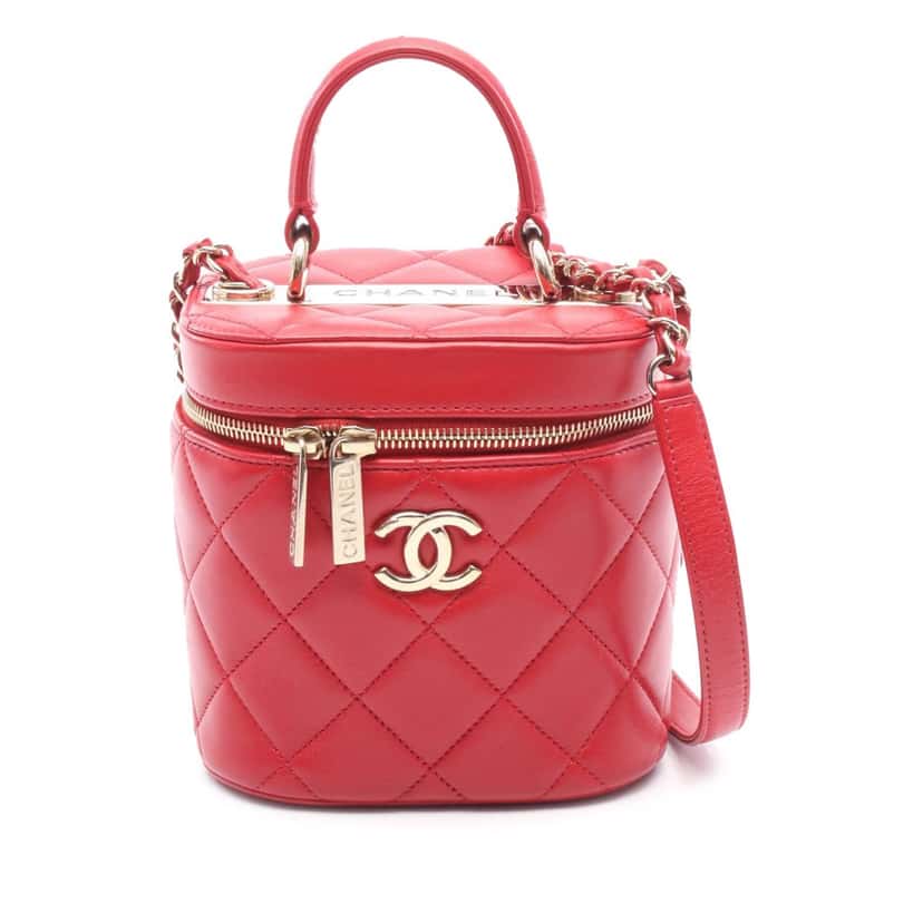 Chanel Quilted Lambskin Trendy CC Vanity Case Red Leather Good condition - Front View