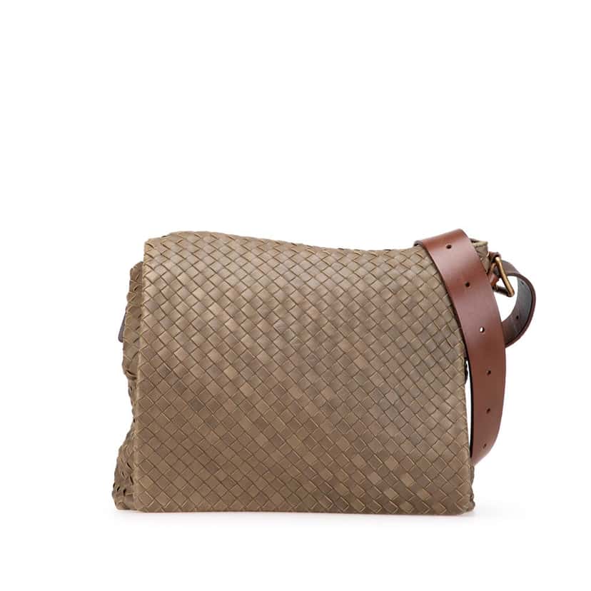 Bottega Veneta Nappa Intrecciato Messenger Bag Brown Leather Good condition - Front View