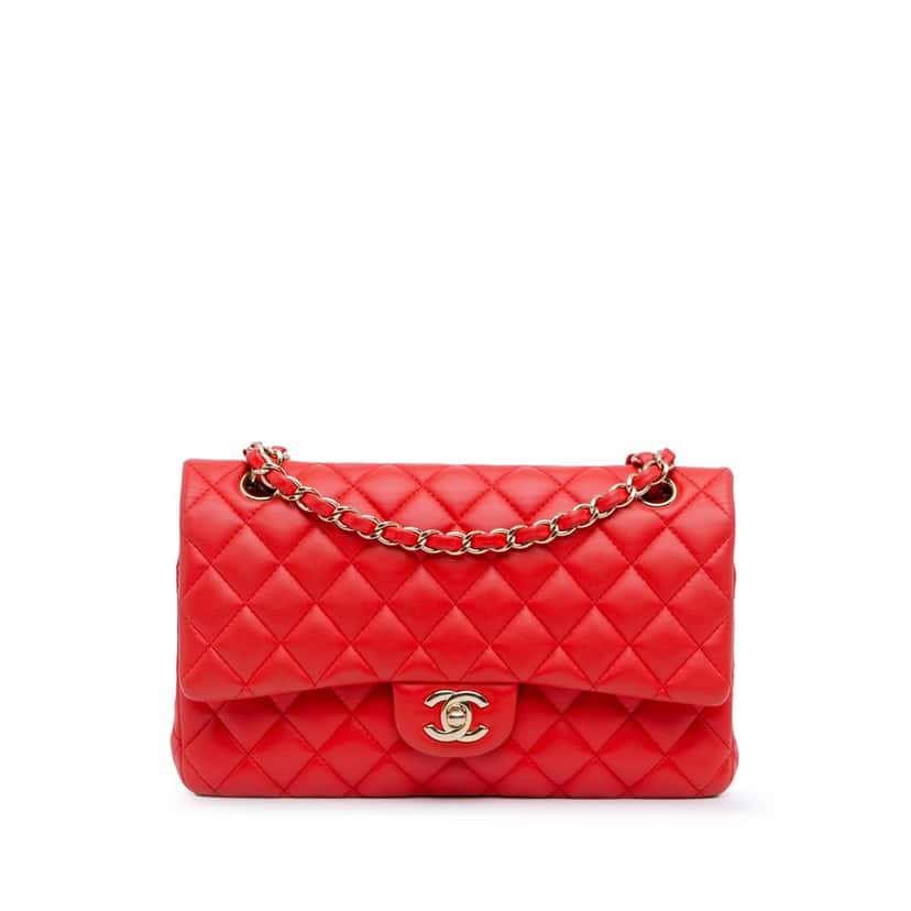 Chanel Medium Classic Lambskin Double Flap Red Leather Good condition - Front View