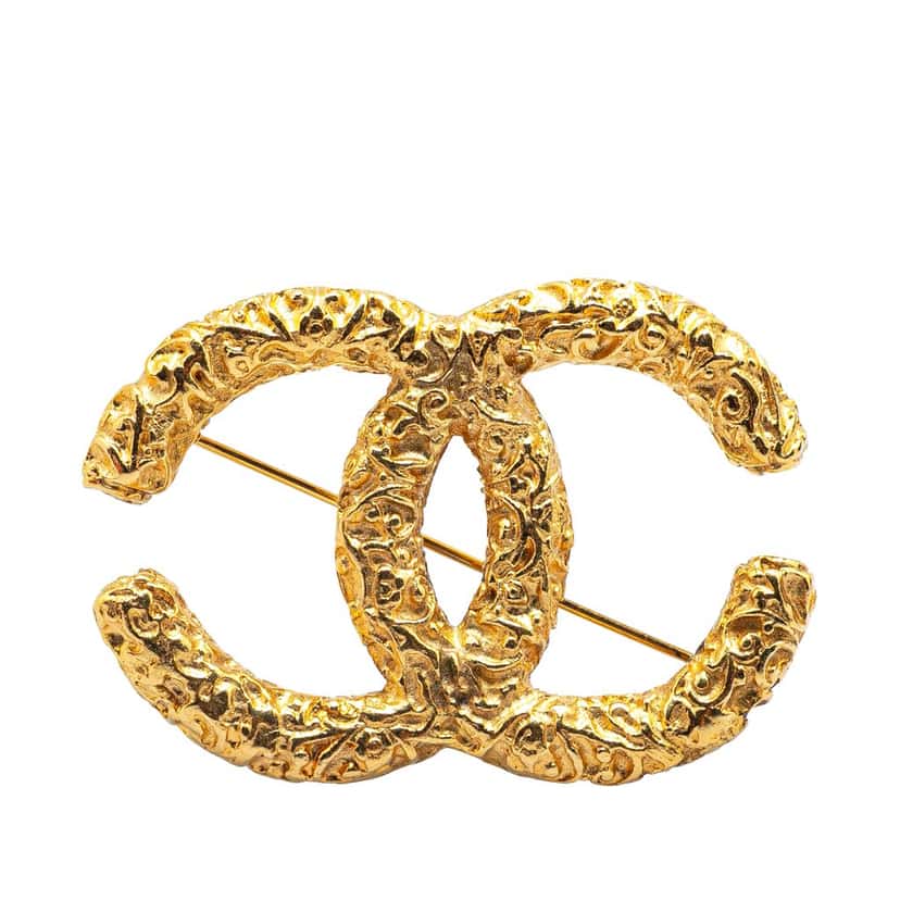 Chanel Gold Plated CC Logo Brooch Gold Metal Good condition - Front View