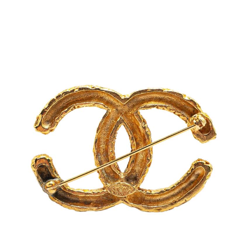 Chanel Gold Plated CC Logo Brooch Gold Metal Good condition - Back View