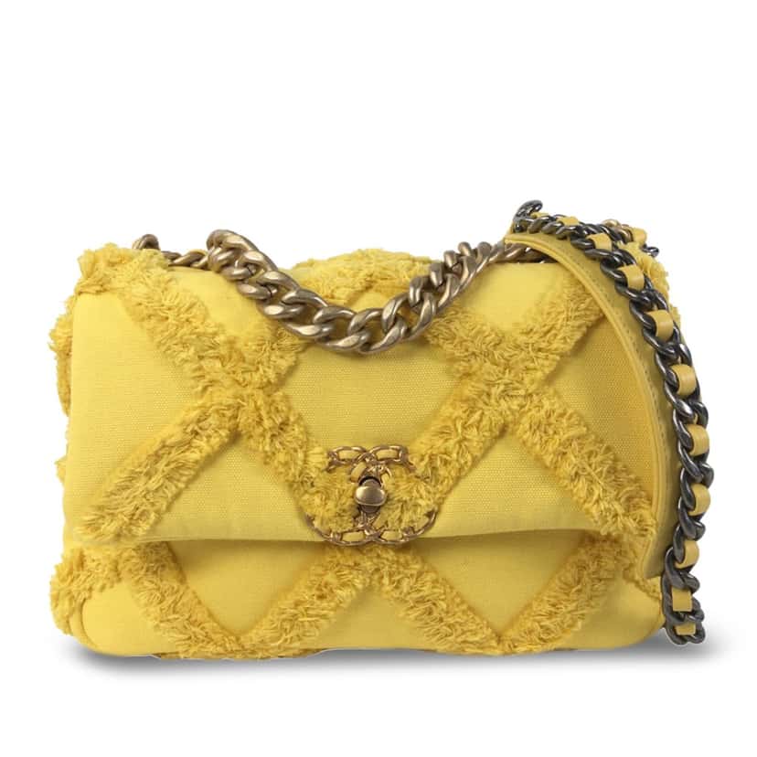 Chanel Medium Canvas 19 Flap Yellow Canvas Very good condition - Front View