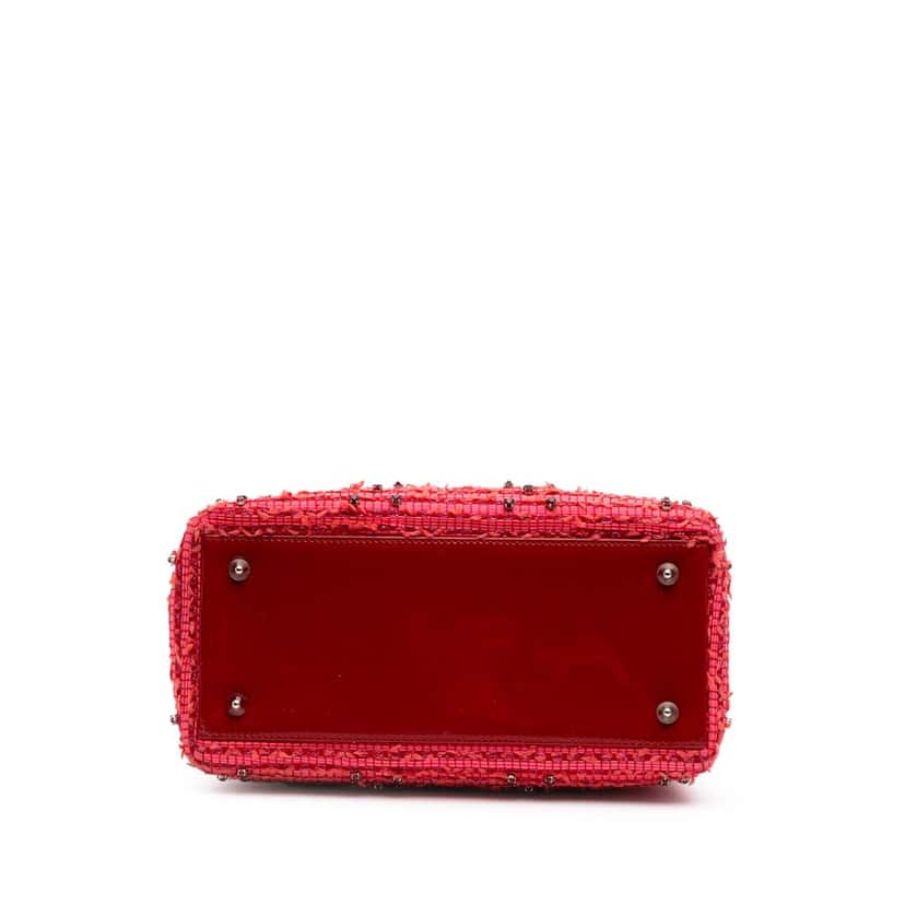 Dior Medium Tweed Fringe Rhinestone Lady Dior Red Tweed Good condition - Inside View