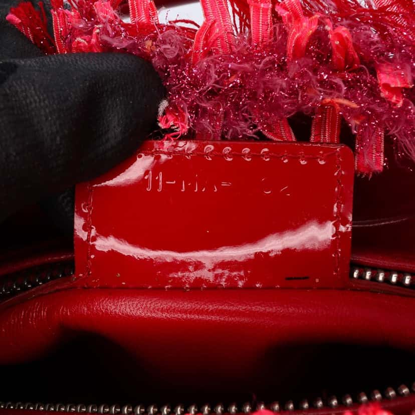 Dior Medium Tweed Fringe Rhinestone Lady Dior Red Tweed Good condition - Box View