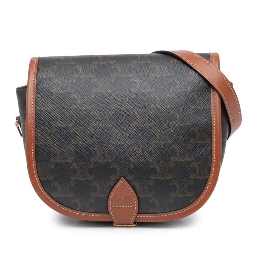 Celine Medium Triomphe Coated Canvas Folco Crossbody Brown Canvas Good condition - Front View