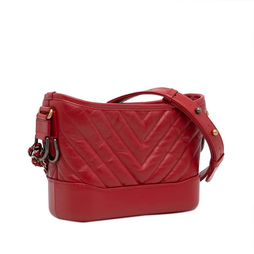 Chanel Small Chevron Lambskin Gabrielle Crossbody Red Leather Good condition - Back View