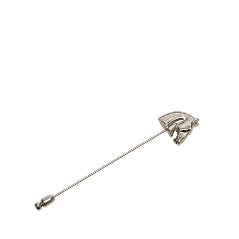 Hermès Palladium Plated Bijouterie Fantaisie Cheval Pin Brooch Silver Metal Good condition - Front View