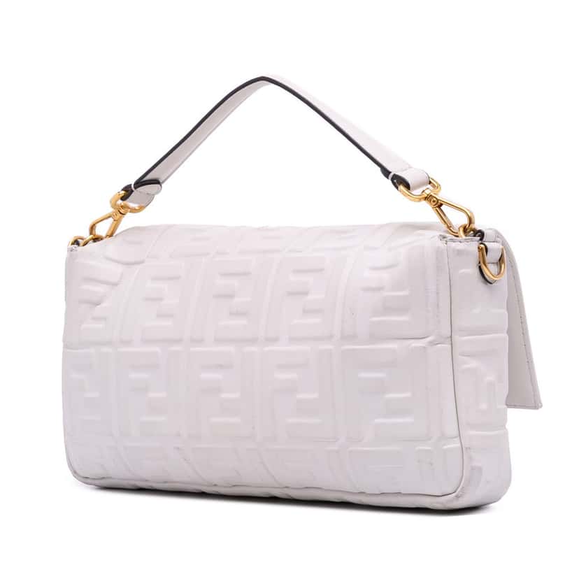 Fendi Large Zucca Embossed Leather Baguette Satchel White Leather Good condition - Back View