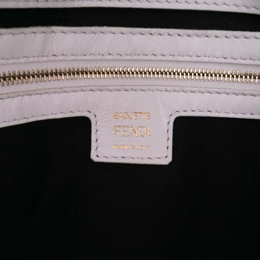 Fendi Large Zucca Embossed Leather Baguette Satchel White Leather Good condition - Box View